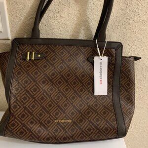 Liz Claiborne Brown Tote, Brown Monogram Bag, NWT, LC Tuxedo Tote Holiday Gift